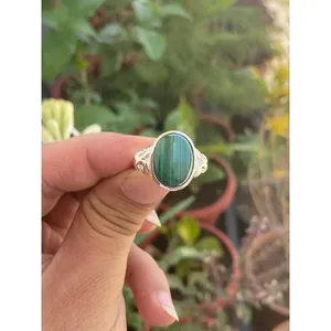 <b>925</b> <b>Silver</b> Natural Malachite Gemstone <b>Ring</b> Fashionable Romantic Classic Bezel Claw Inlay Setting Eye Geometric Pattern Gift - Product Image 1