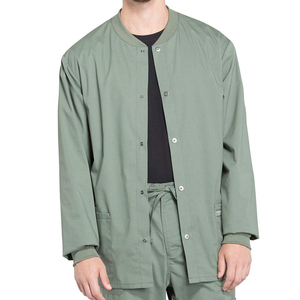 Blouses d'hôpital mi-longues personnalisées pour hommes avec logo, à fermeture boutonnée, en sergé, avec col et poignets en tricot côtelé, vente en gros - Product Image 4