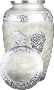 โกศฝังศพปีกนางฟ้าแกะสลักแบบกําหนดเองพร้อมถุงกํามะหยี่ (สีขาวมุกขนาดใหญ่พิเศษ) - Product Image 4