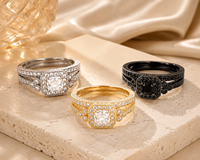 Ensemble de bagues de mariage pour femme, zircone cubique AAA+, coupe coussin, halo, bagues de fiançailles, plaqué or blanc sur cuivre, ensemble de bijoux de mariée