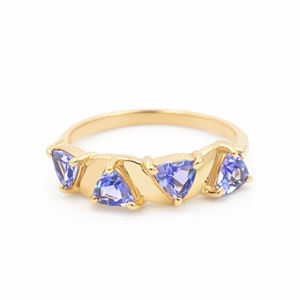 Anillo de Plata de Ley 925 con Tanzanita Azul en Forma de Trillón Cuádruple, Joyería de Diseño Geométrico Abstracto de Ishime Jewels - Product Image 1