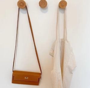 Ganchos de pared de madera de ratán hechos a mano, 3 unidades - Product Image 4