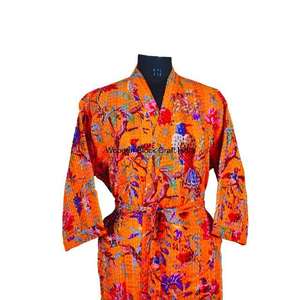 Robe kimono longue en coton 100% pur, tricotée, matelassée, faite à la main, confortable pour l'hiver/le printemps/l'automne, motif écologique pour filles - Product Image 3