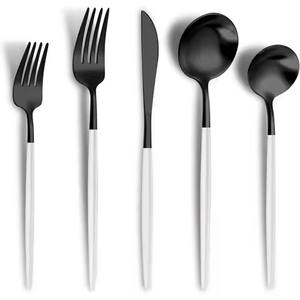 Ensemble de couverts de haute qualité avec manche noir, élégant en acier inoxydable poli, pour la salle à manger moderne, la cuisine et les fêtes - Product Image 1