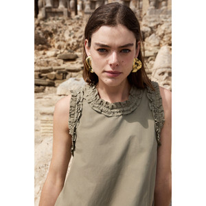 GRIMELANGE NIHU Women's 100% Cotton Poplin Mini <b>Dress</b> with Ruffled Collar and <b>Elastic</b> Skirt - Product Image 3