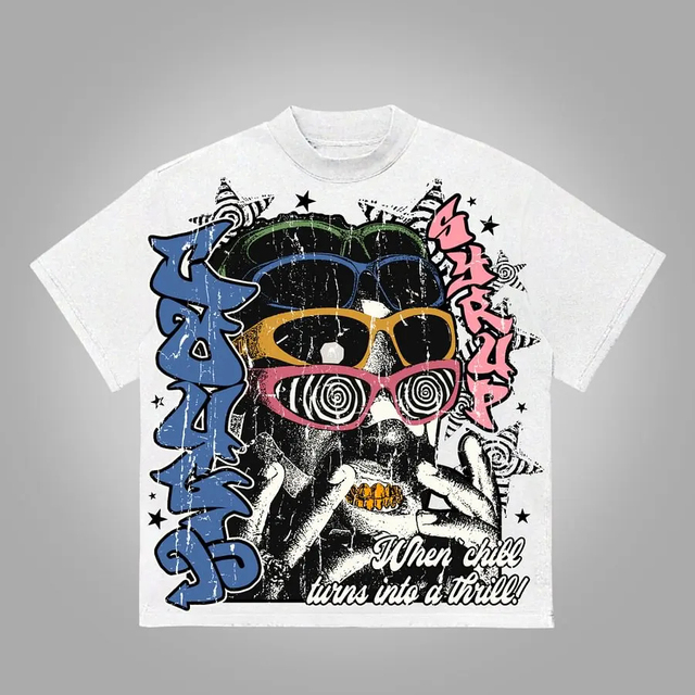 Custom Cough Syrup Psychedelic Graphic Cotton T-Shirt, Vintage Y2K Style, Summer Harajuku Oversized Streetwear for Men & Women