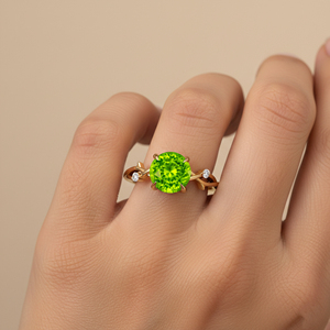 Precioso anillo de piedras preciosas de peridoto verde Natural corte redondo anillo de diamante Natural blanco diseño infinito tres anillos de piedra joyería fina - Product Image 2