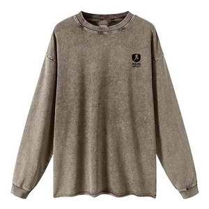 เสื้อสเวตเชิ้ตผู้ชายสไตล์วินเทจ ล้างสีแบบแอซิด แขนยาว คอกลม เนื้อผ้านุ่ม ใส่สบาย เหมาะสำหรับใส่ลำลองและใช้งานในชีวิตประจำวัน - Product Image 1