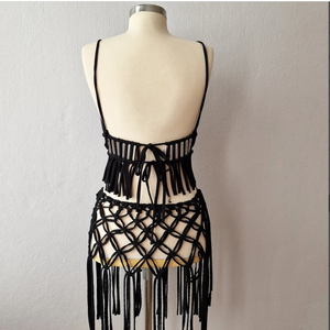 Trendy Black Handmade Cotton BRIDE to BE Cotton Hand Woven <b>Festival</b> Clothing Bustier Crop <b>Top</b> Women Macrame Beach Dress - Product Image 2