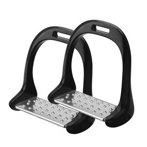 Estribos para montar a caballo de acero inoxidable 2024 al por mayor con mango negro recubierto de estilo inglés productos OEM para caballos atendidos - Product Image 2