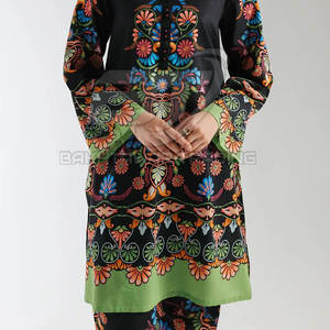 Traje de Dos Piezas Estampado para Mujer, Shalwar Kameez Pakistaní, Material de Algodón, Estampado Digital - Product Image 5