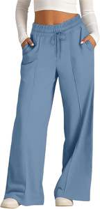 Usine de vêtements en gros de couleur unie coton blanc pantalons de survêtement personnalisé coupe ample femmes surdimensionné jambe large Baggy pantalons de survêtement - Product Image 5