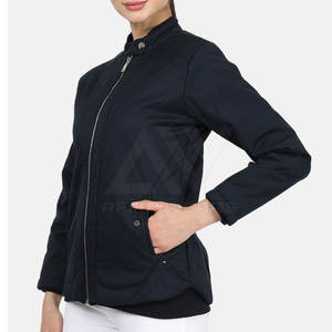 High Quality Women's Reversible <b>Quilted</b> Bomber <b>Jacket</b> Polyester/Cotton Stand Collar Solid <b>Pattern</b> Knitted Zipper Autumn - Product Image 2