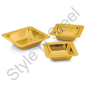 ชุดเครื่องครัวกระทะทอดทำจากสเตนเลสสตีลใช้ตีสี่เหลี่ยมผนังเดี่ยวสีทอง - Product Image 1