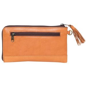 Custom Logo Zipper Button Wristlet Clutches <b>Handbag</b> <b>Tan</b> White Cowhide Polyester Lining Tassel Handled Luxury High Women's Wallet - Product Image 2