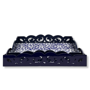 Plateau rectangulaire en MDF laqué fait main, bleu, motif uni/bicolore, bords découpés au laser, durable, écoresponsable, décoratif, alimentaire - Product Image 6