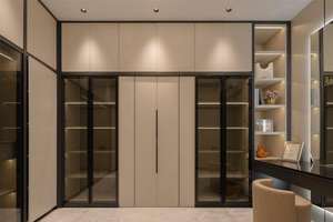 Premium Black <b>Wardrobe</b> With Transparent Glass Doors LED Lights And Smart Storage Solution For Stylish Homes - Product Image 4