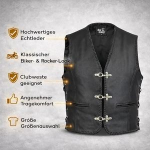 Gilet sans manches en cuir noir pour homme, style motard, du S au 3XL - Product Image 3