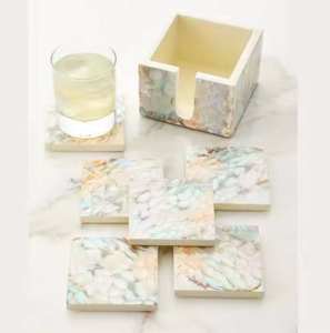 Sous-verre en marbre vente en gros personnalisé dessus de table best-seller Sous-verres en pierre de marbre blanc finition brillante Ensemble de 4 Sous-verres en pierre élégants - Product Image 1