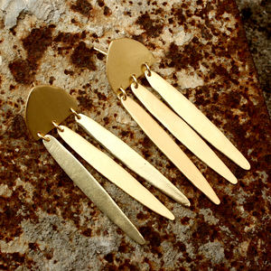 Minimalistic 18K <b>Gold</b> Plated Brass Geometric <b>Dangle</b> Drop <b>Earrings</b> for Women Stylish Classic Fashion Jewelry - Product Image 2