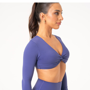 เสื้อครอปแขนยาวผูกปมสำหรับผู้หญิงเสื้อครอปสำหรับออกกำลังกายฟิตเนสแบบนิ่มและระบายอากาศได้ดี - Product Image 5