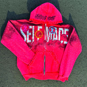 OEM personnalisé hommes Vintage à capuche polaire coupe normale coton lourd imprimé soleil délavé à l'acide brodé hiver fermeture éclair à capuche - Product Image 1