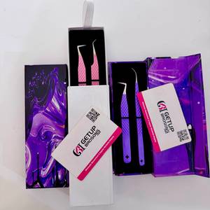Pince à cils professionnelle en acier inoxydable, thème violet et rose, courbe longue à 90 degrés, prise diamant parfaite, pour extensions de cils - Product Image 5