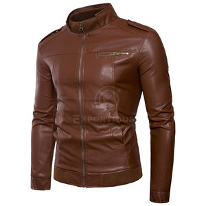 Latest Design Premium Quality Men <b>Winter</b> <b>Leather</b> <b>Jacket</b> with Stand Collar Front Logo Eco-Friendly Breathable Made in Pakistan - Product Image 2