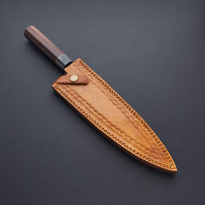 มีดทำครัวเหล็กดามัสกัสทำด้วยมือพร้อมใบมีดเหล็กคาร์บอนและปลอกหนังสำหรับตัดผัก - Product Image 3