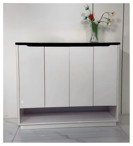 Meuble à chaussures autoportant moderne avec porte ventilée, console de rangement en plastique gris pour salon, mobilier de maison - Product Image 1