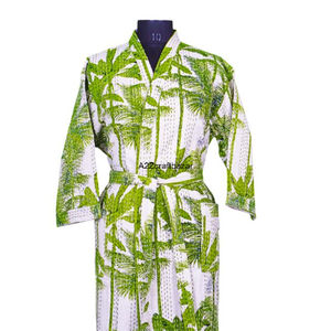 Kimono Largo de Algodón Floral de Alta Calidad para Mujer, Hermoso Cuello en V, Estilo Playero, Ecológico, Lavable y Transpirable - Product Image 3