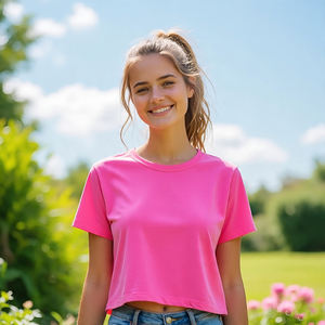 <b>Women's</b> Summer Crop <b>Top</b> <b>Loose</b> Fit Short Sleeve O-Neck Cropped T-Shirts Custom Digital Printing with Stylish Design - Product Image 1