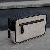 Trousse de Toilette de Voyage Essentielle en Cuir Véritable et Toile, Réutilisable, Pliable, Légère et Portable, Fermeture Éclair, Prix Usine