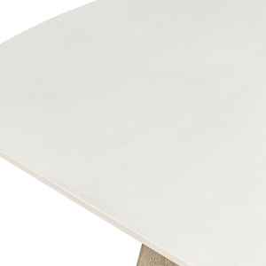 Elegante Mesa de Comedor Moderna de Madera de Mango Sólida en Color Blanco y Beige con Conexión de Metal Negro para Cocina o Restaurante - Product Image 6