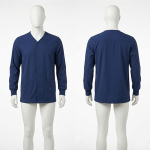 Premium 190 GSM Poly Cotton Stretch Navy Blue Scrub <b>Jacket</b> <b>Long</b> Sleeve Medical Wear Custom Logo Print Set - Product Image 2