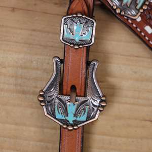 Ensemble de bride et de collier de poitrail en cuir véritable occidental, incrustation de poils, accessoire équestre, réglable, haute qualité, personnalisable, équitation - Product Image 4