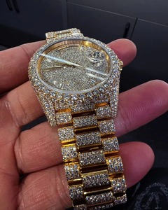 Reloj de cuarzo Ronda dorado de 5mm de grosor de caja para hombre de alta calidad, puntero de diamante Natural completamente helado, banda de cuero italiano - Product Image 2