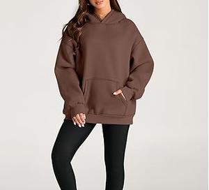 Pull surdimensionné à épaules tombantes de couleur unie Impression bouffante Sweats à capuche d'hiver Vente en gros de sweat à capuche épais pour femmes - Product Image 5