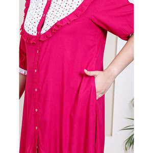 Deebaco Women's Plus Size Magenta <b>Shirt</b> Dress With <b>White</b> Dot Ruffle Collar And Hem Knee-Length Casual Style Western Dress - Product Image 2