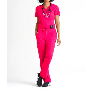 Venta caliente Enfermera de las mujeres Scrubs Hospital Uniformes médicos Set Antiarrugas Lavable Soft Top Jogger Enfermería Scrubs - Product Image 5