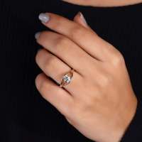 Bague de fiançailles solitaire en diamant de laboratoire en forme d'œil, or jaune 14 carats, taille brillant, clarté I-SI1, certifiée par un tiers, adorable