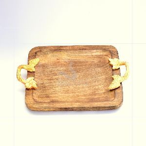 Plateau de service rectangulaire en manguier et métal de taille personnalisable avec poignée en laiton pour la décoration intérieure - Product Image 6