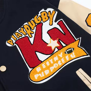 2025 Custom PU Leather Sleeve Men's Winter Varsity <b>Jacket</b> with Stand Collar and Pattern Design - Product Image 3