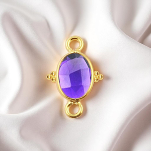Améthyste Gemstone DIY 10x8 MM Ovale Bezel Charm Connector Double Bail 925 Silver Connector Jewelry - Product Image 1