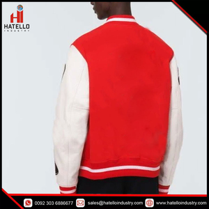 Veste de base-ball pour hommes, bloc de couleurs, broderie Graffiti, manches en cuir, laine, Patchwork, manteau d'hiver surdimensionné - Product Image 3