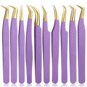 Pinzas de extensión de pestañas de acero inoxidable con volumen de luces de logotipo personalizado de Purple Passion Precision de Gray Rocks - Product Image 1