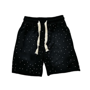 <b>Men's</b> Summer Acid Wash <b>Shorts</b> Mid Waist Quick Dry Vintage Streetwear Sun Faded Printed Rhinestone Pocket with Front Logo - Product Image 1