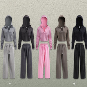 Ropa personalizada para mujer, Sudadera con capucha y media cremallera, pantalones holgados con cordones para mujer, sudaderas cortas, pantalones de chándal de pierna ancha - Product Image 3