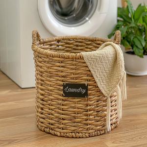 Wholesale Foldable Bamboo Water Hyacinth <b>Baskets</b> Vietnam Natural Woven Straw <b>Wicker</b> with Cheap Handles for Home Storage <b>Laundry</b> - Product Image 5