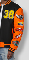 Veste de sport Neo Tokyo Cyber Racers pour homme, streetwear, col montant, orange et noir, style bomber
